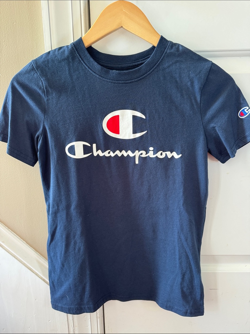 Champion Boys' Navy Tee with White & Red Logo